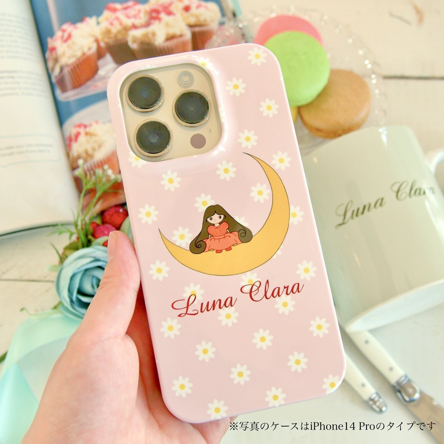 iPhone 15 Pro ベビーピンクフラワー ハードカバーケース