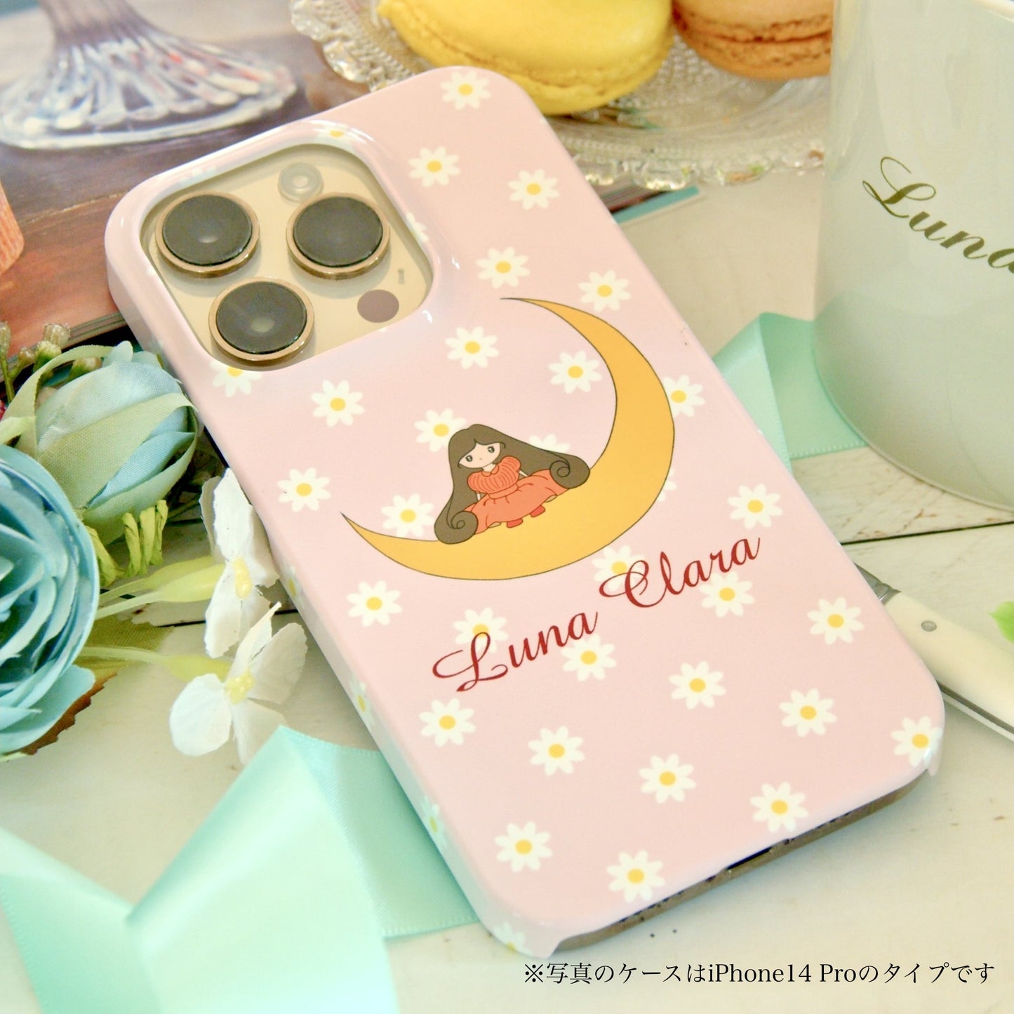 iPhone 15 Pro ベビーピンクフラワー ハードカバーケース